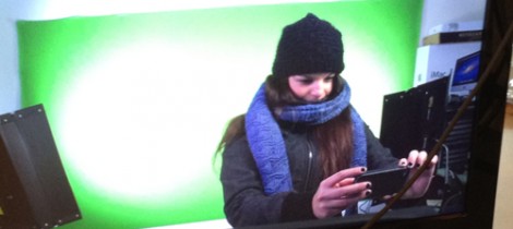 A green screen in a studio