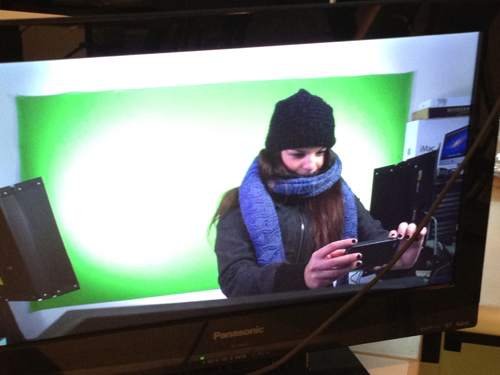 A green screen in a studio