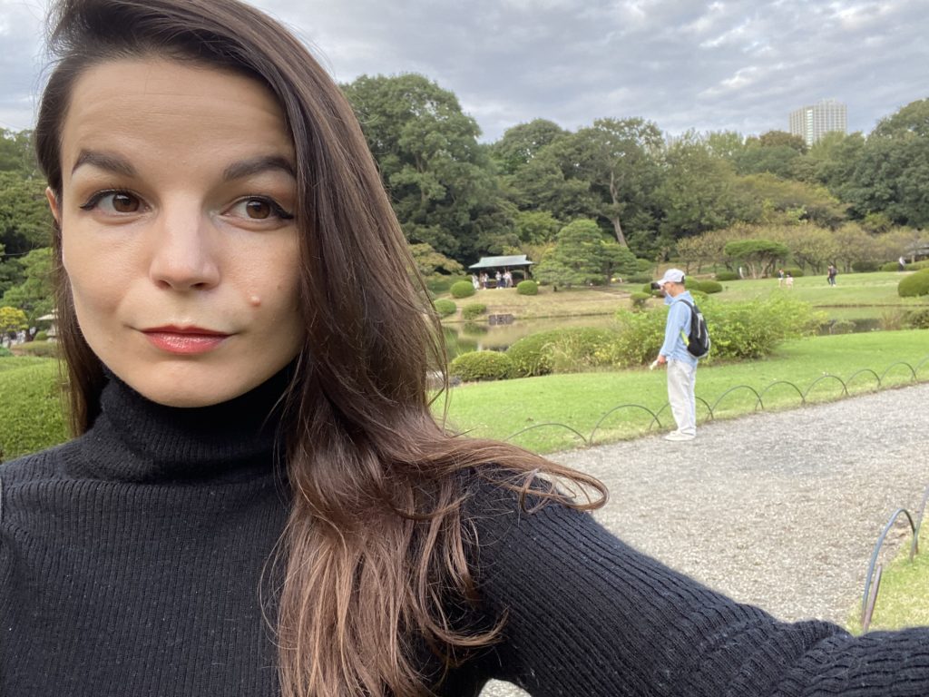Selfie of Alisha at Shinjuku Park. iPhone 11 Pro front-facing camera.