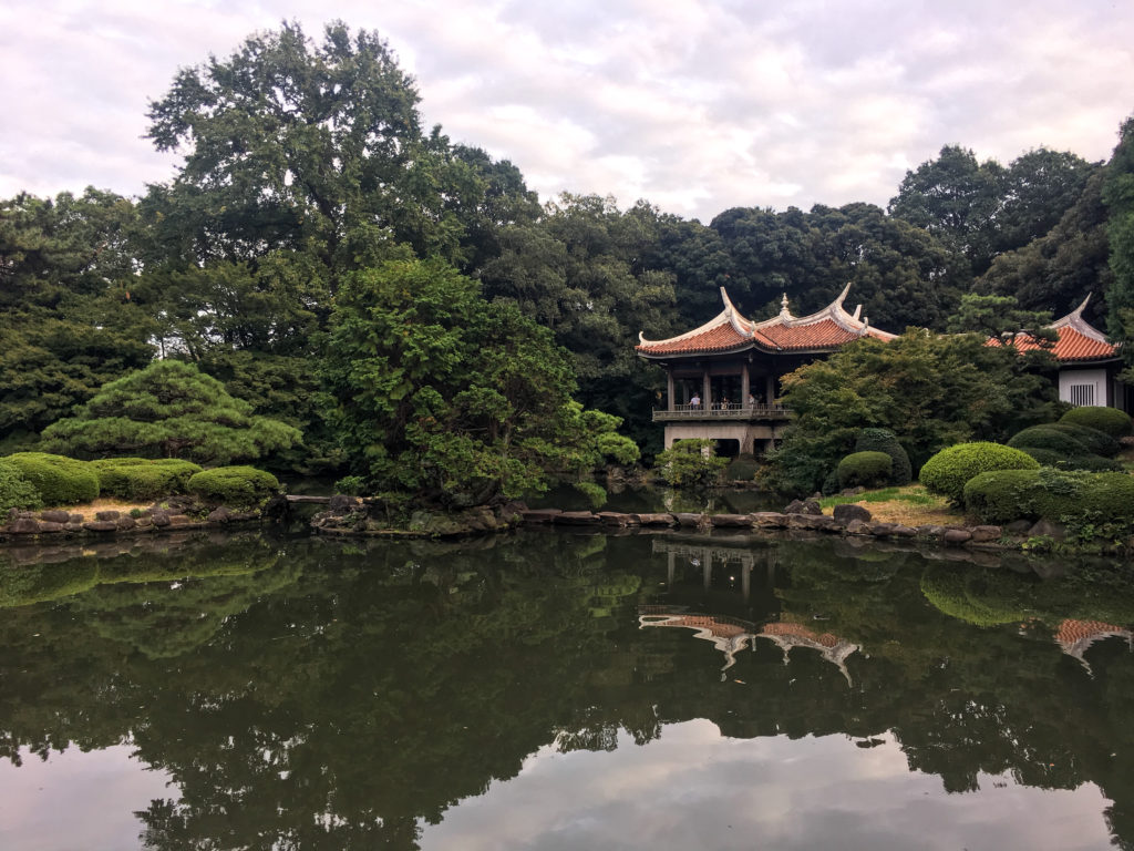 Pond and temple at Shinjuku Park. iPhone 6S camera.