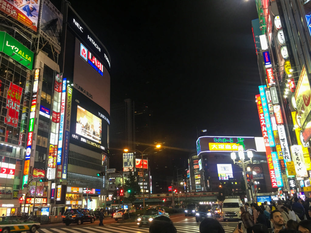 Intersection in front of Kabukicho at night in Shinjuku, Tokyo. iPhone 6S camera.