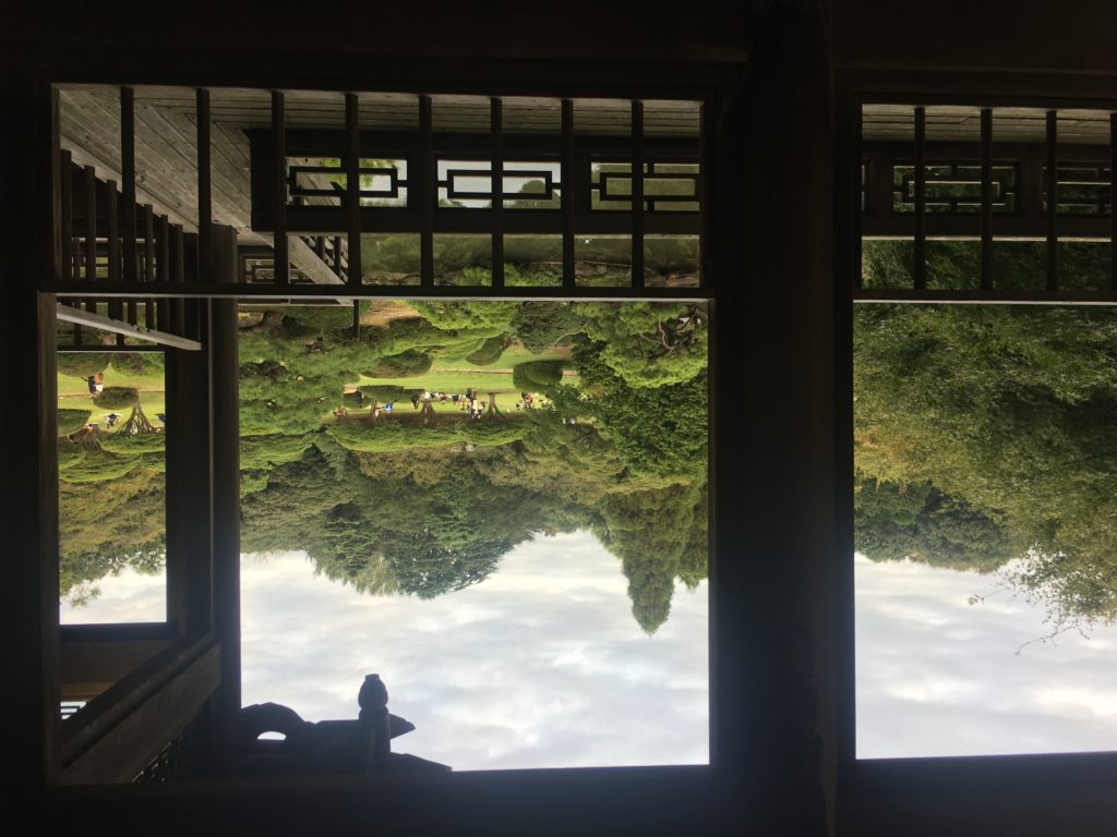 Looking out of a temple across a pond at Shinjuku park. iPhone 6S camera.